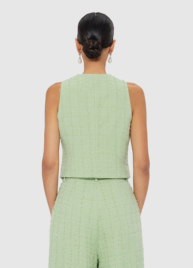 Exclusive LEO LIN Anna-May Tweed Vest - Caledon Green