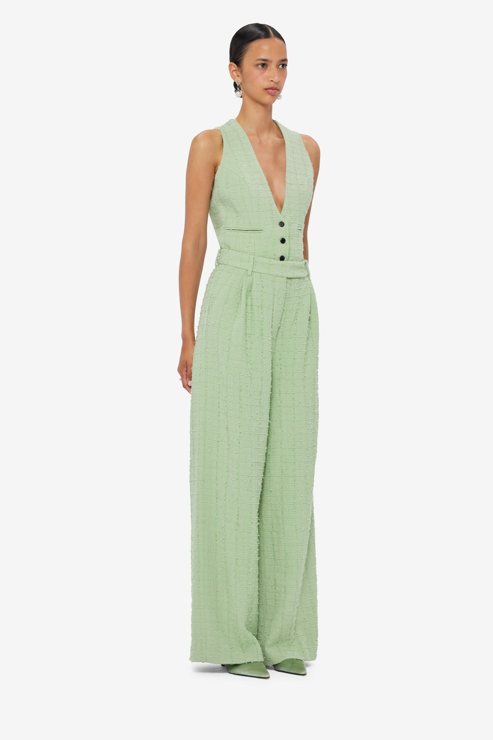Exclusive LEO LIN Elisha Tweed Wide Leg Pants - Caledon Green
