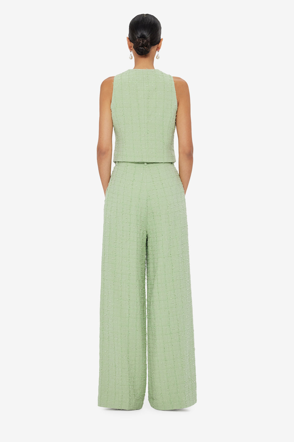 Exclusive LEO LIN Elisha Tweed Wide Leg Pants - Caledon Green