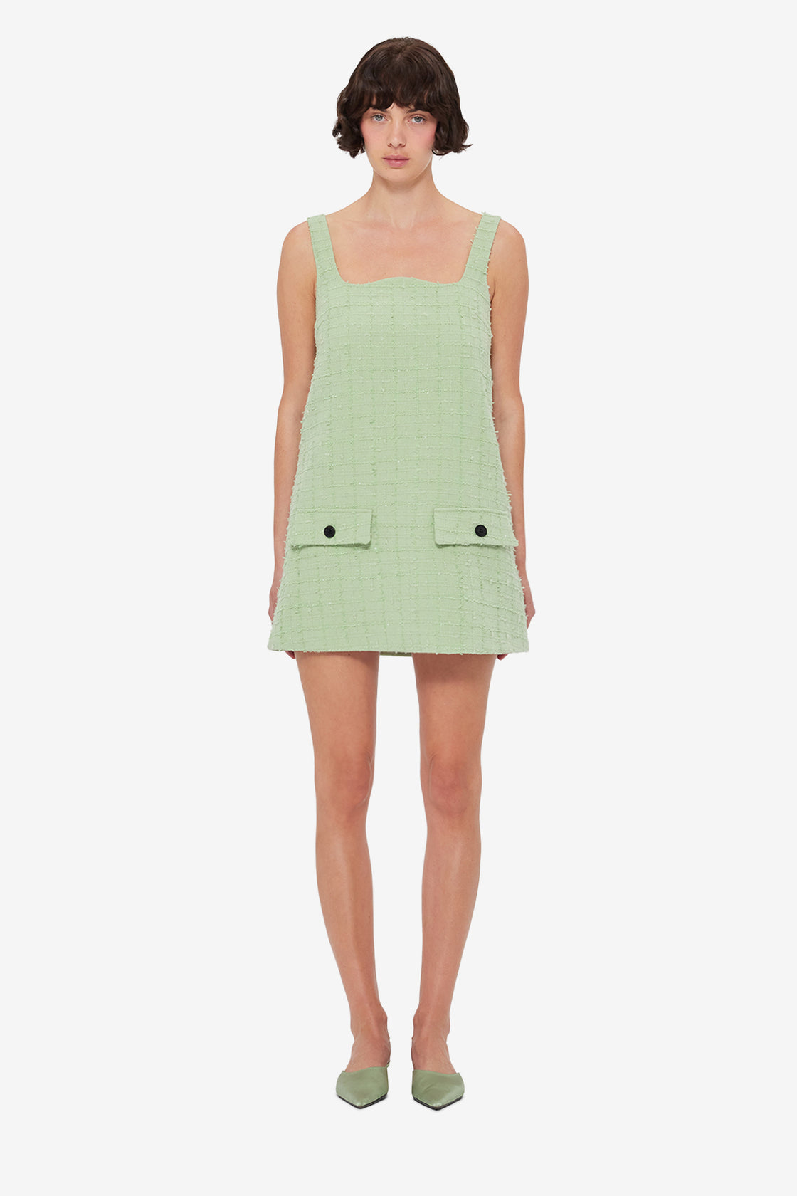 Exclusive LEO LIN Kira Tweed Mini Dress in Caledon Green