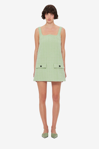 Exclusive LEO LIN Kira Tweed Mini Dress in Caledon Green
