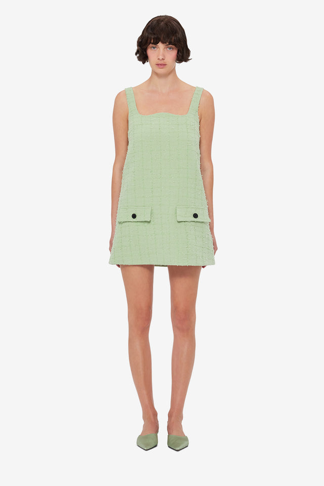 Exclusive LEO LIN Kira Tweed Mini Dress in Caledon Green