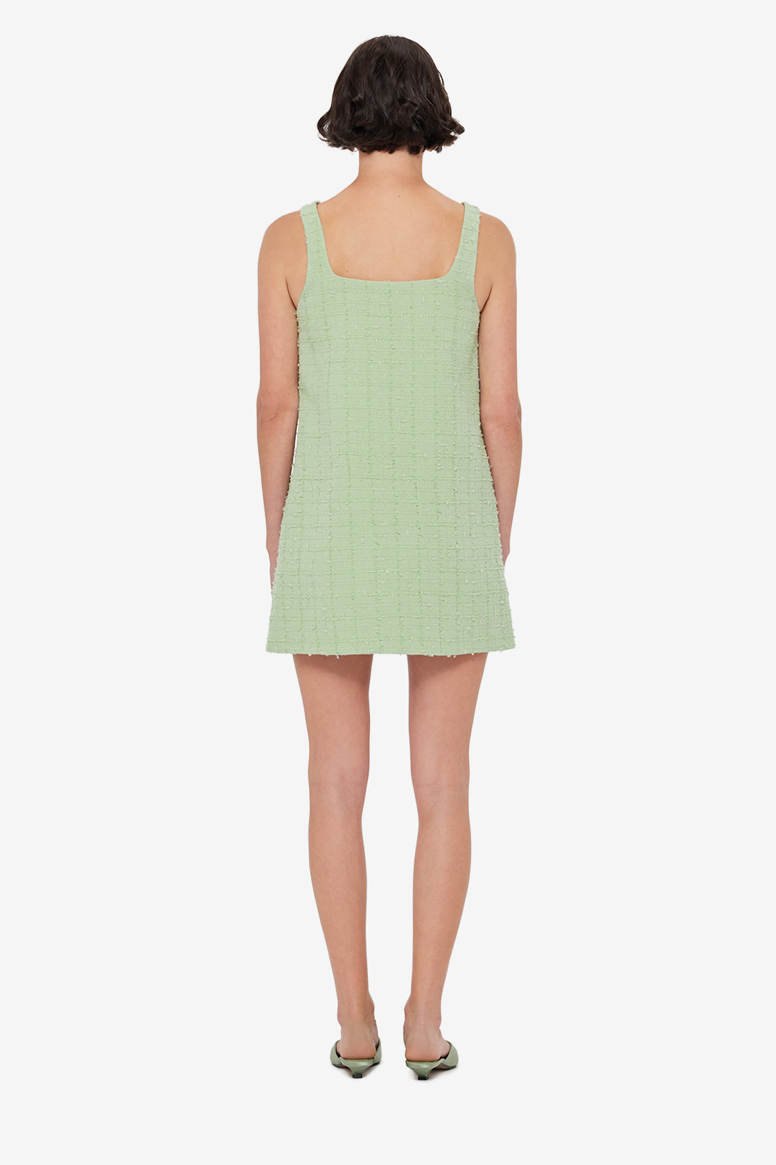 Exclusive LEO LIN Kira Tweed Mini Dress in Caledon Green