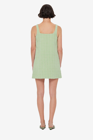 Exclusive LEO LIN Kira Tweed Mini Dress in Caledon Green