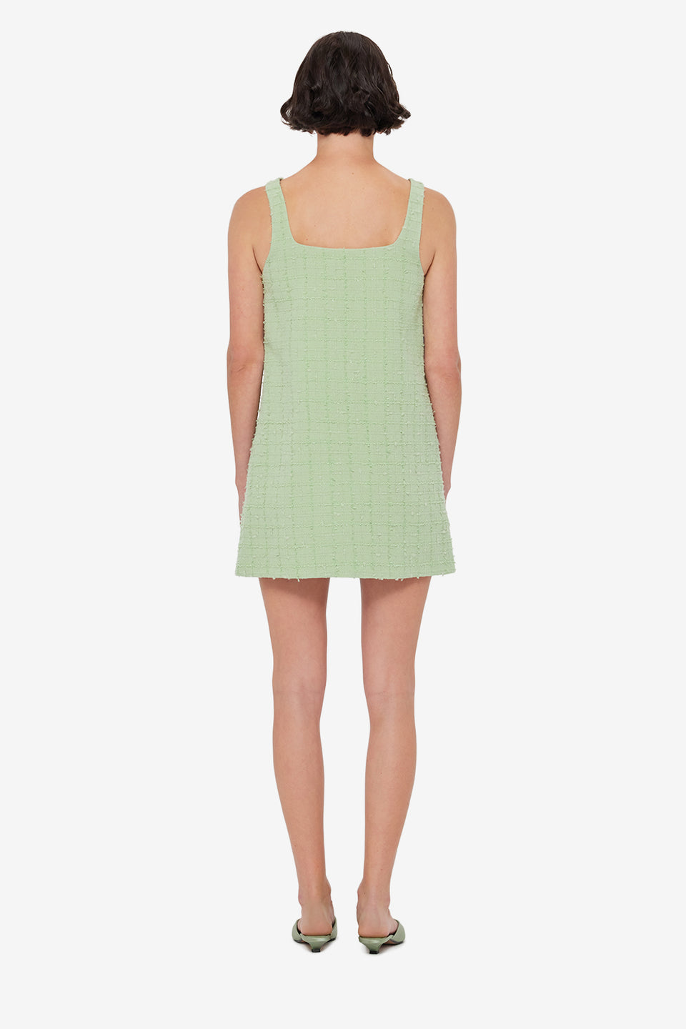 Exclusive LEO LIN Kira Tweed Mini Dress in Caledon Green