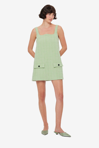 Exclusive LEO LIN Kira Tweed Mini Dress in Caledon Green