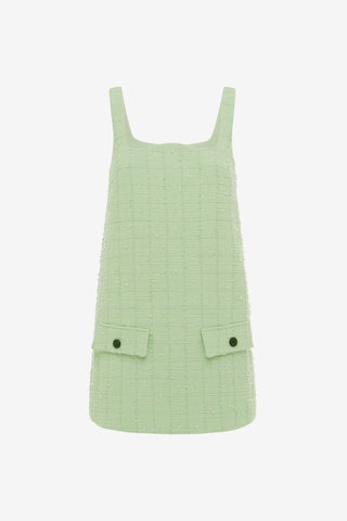 Exclusive LEO LIN Kira Tweed Mini Dress in Caledon Green