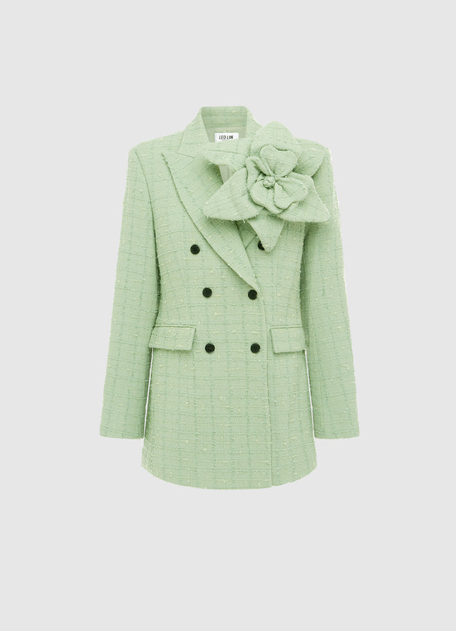 Exclusive LEO LIN Jazlyn Tweed Blazer - Caledon Green