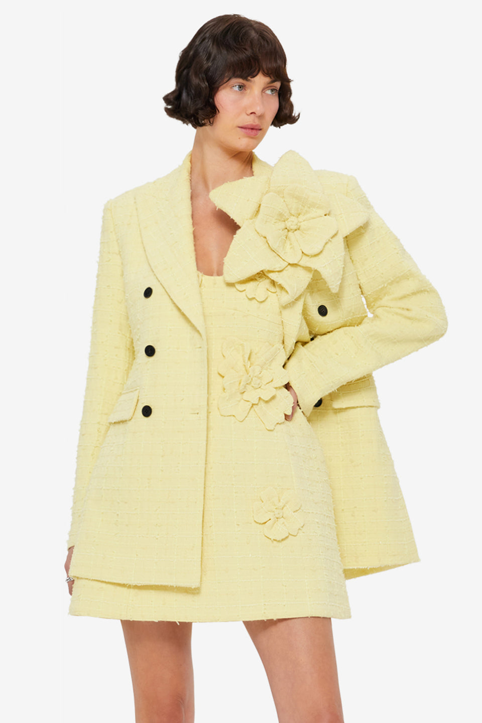 Regina Tweed Midi Dress - Sorbet Yellow LEO LIN Regina Tweed Midi Dress - Sorbet Yellow LEO LIN