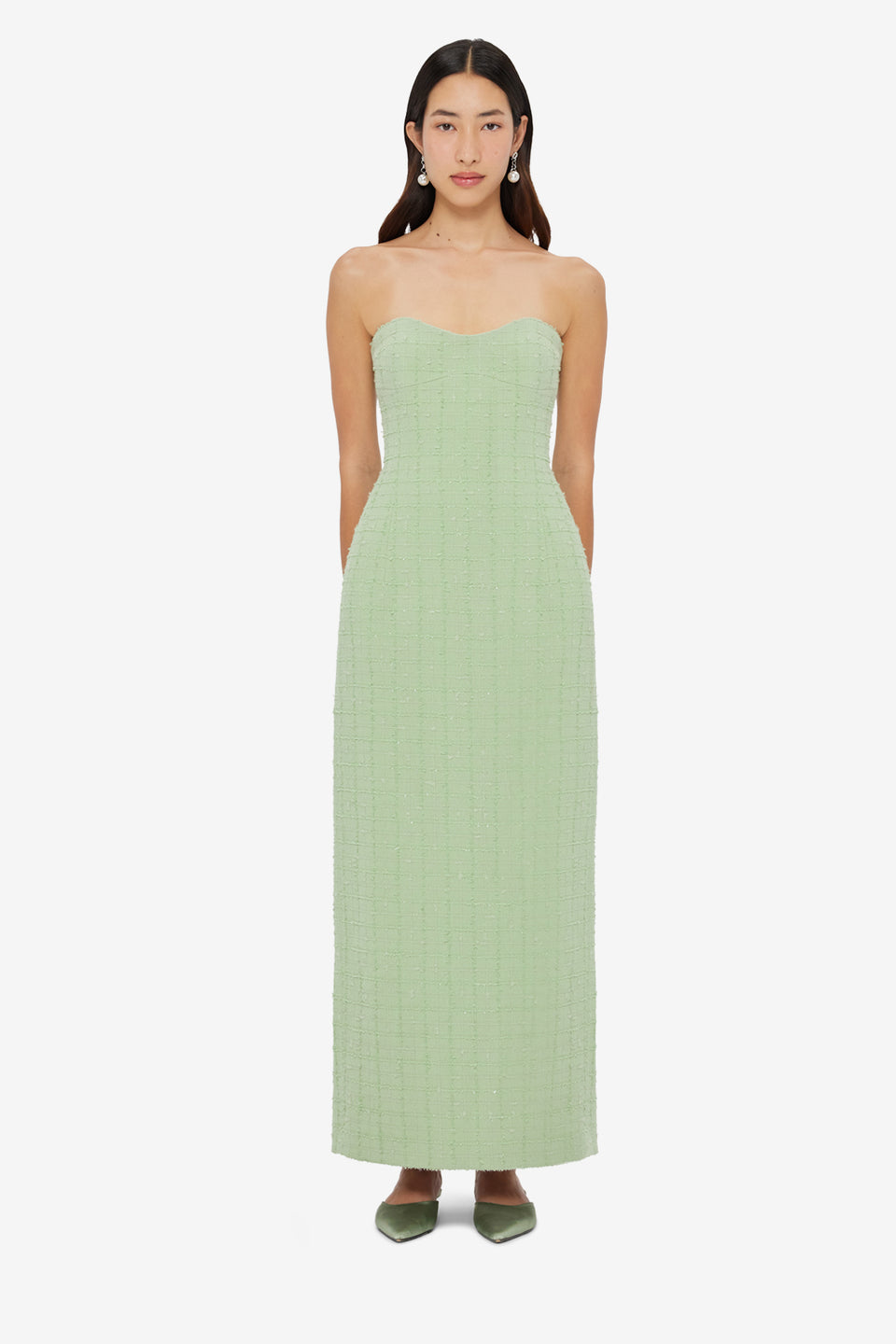 Exclusive LEO LIN Zayna Tweed Bustier Maxi Dress - Caledon Green
