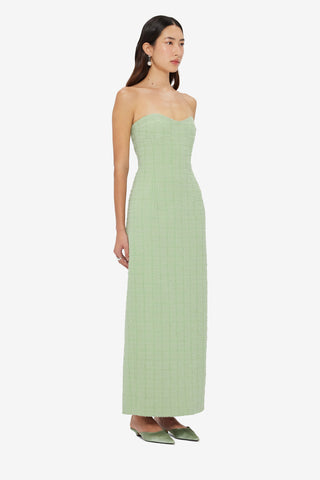 Exclusive LEO LIN Zayna Tweed Bustier Maxi Dress - Caledon Green