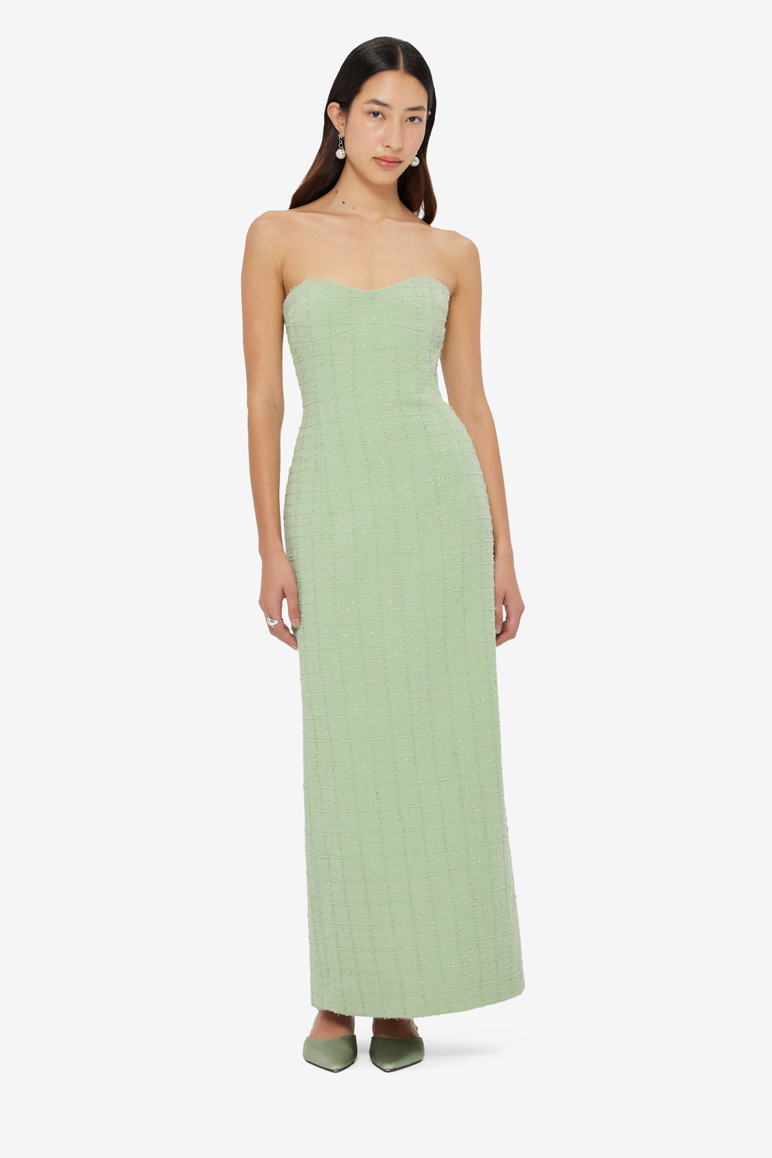 Exclusive LEO LIN Zayna Tweed Bustier Maxi Dress - Caledon Green