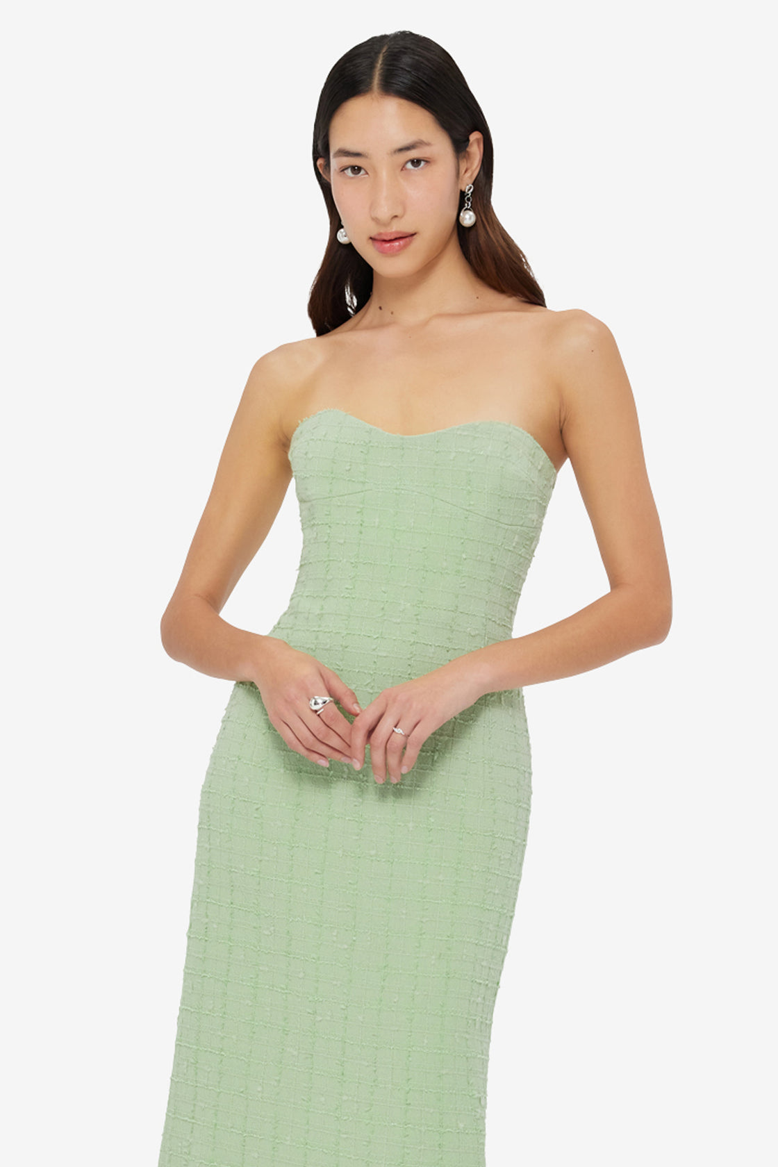 Exclusive LEO LIN Zayna Tweed Bustier Maxi Dress - Caledon Green