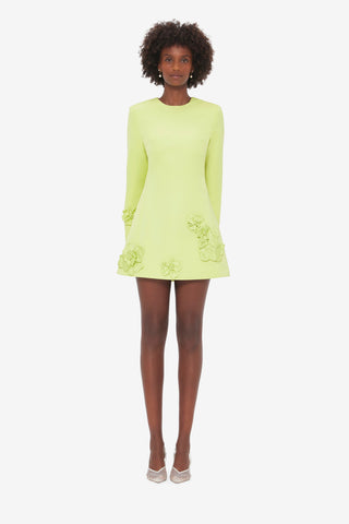 Exclusive LEO LIN Aliza Long Sleeve Petal Mini Dress - Chartreuse