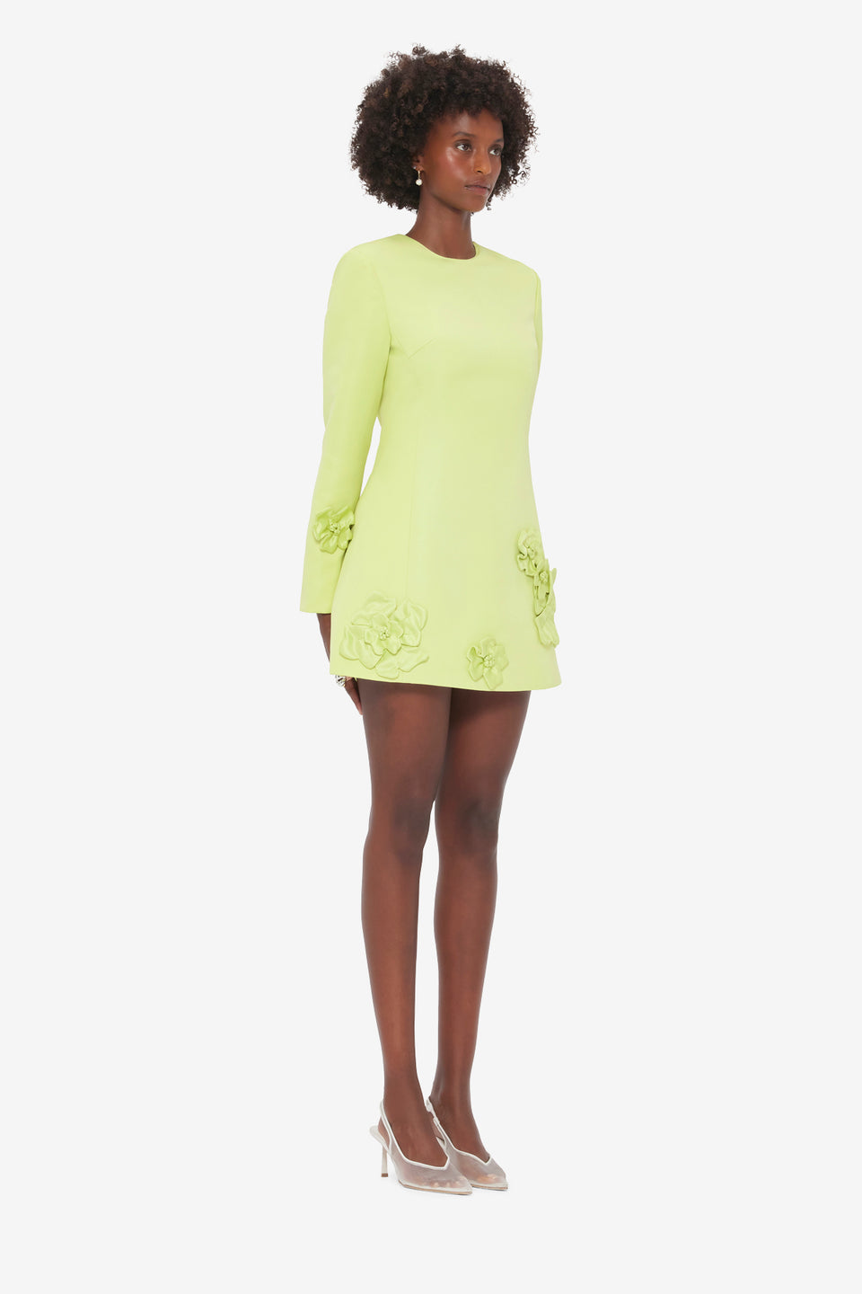 Exclusive LEO LIN Aliza Long Sleeve Petal Mini Dress - Chartreuse