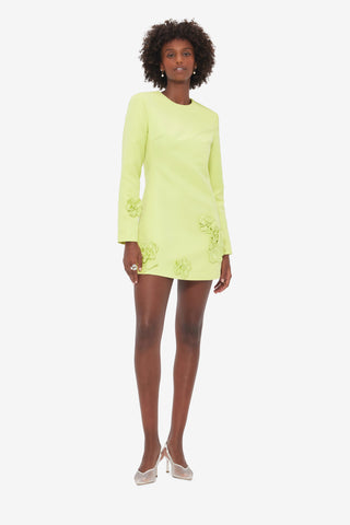 Exclusive LEO LIN Aliza Long Sleeve Petal Mini Dress - Chartreuse