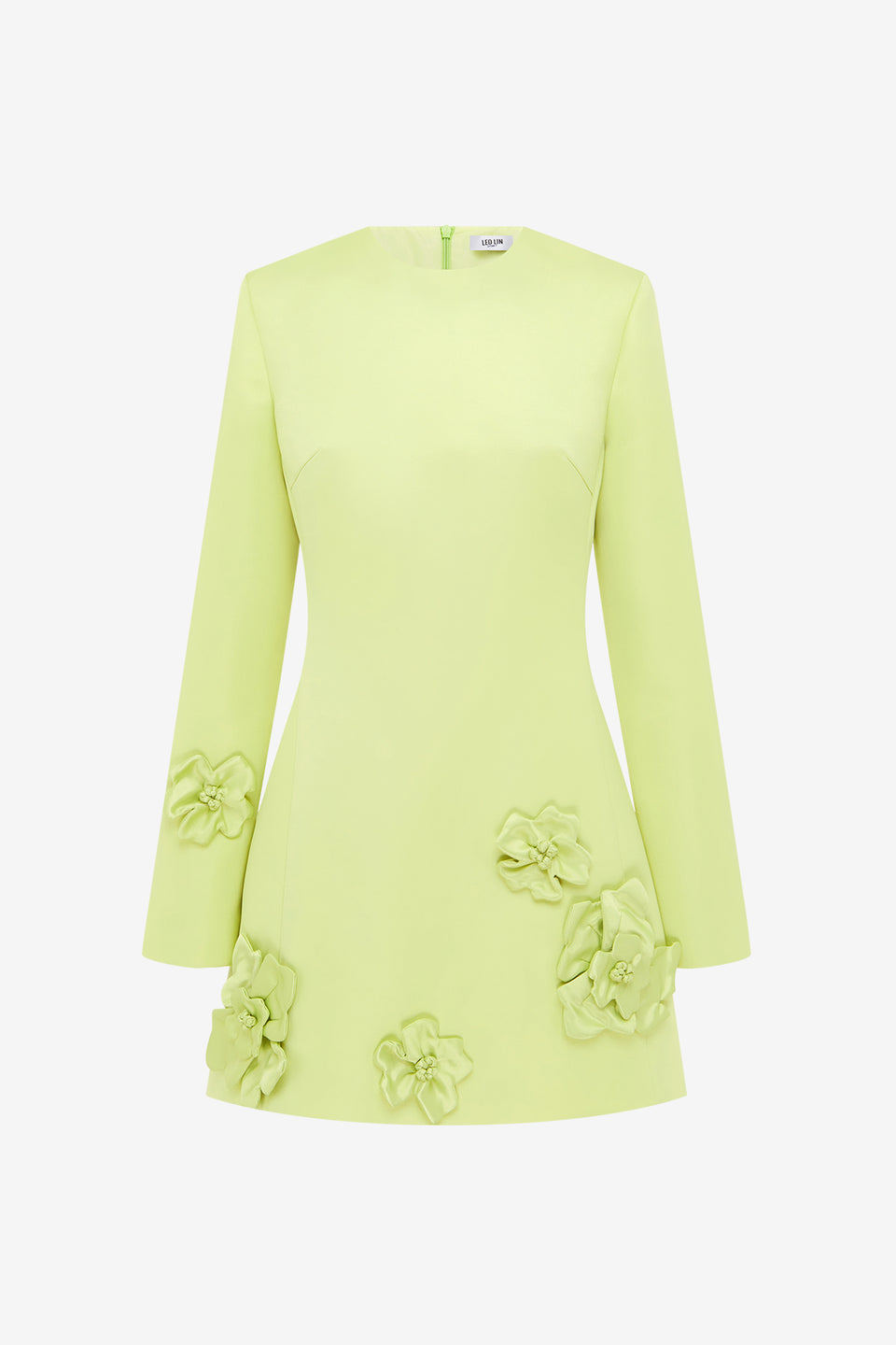 Exclusive LEO LIN Aliza Long Sleeve Petal Mini Dress - Chartreuse