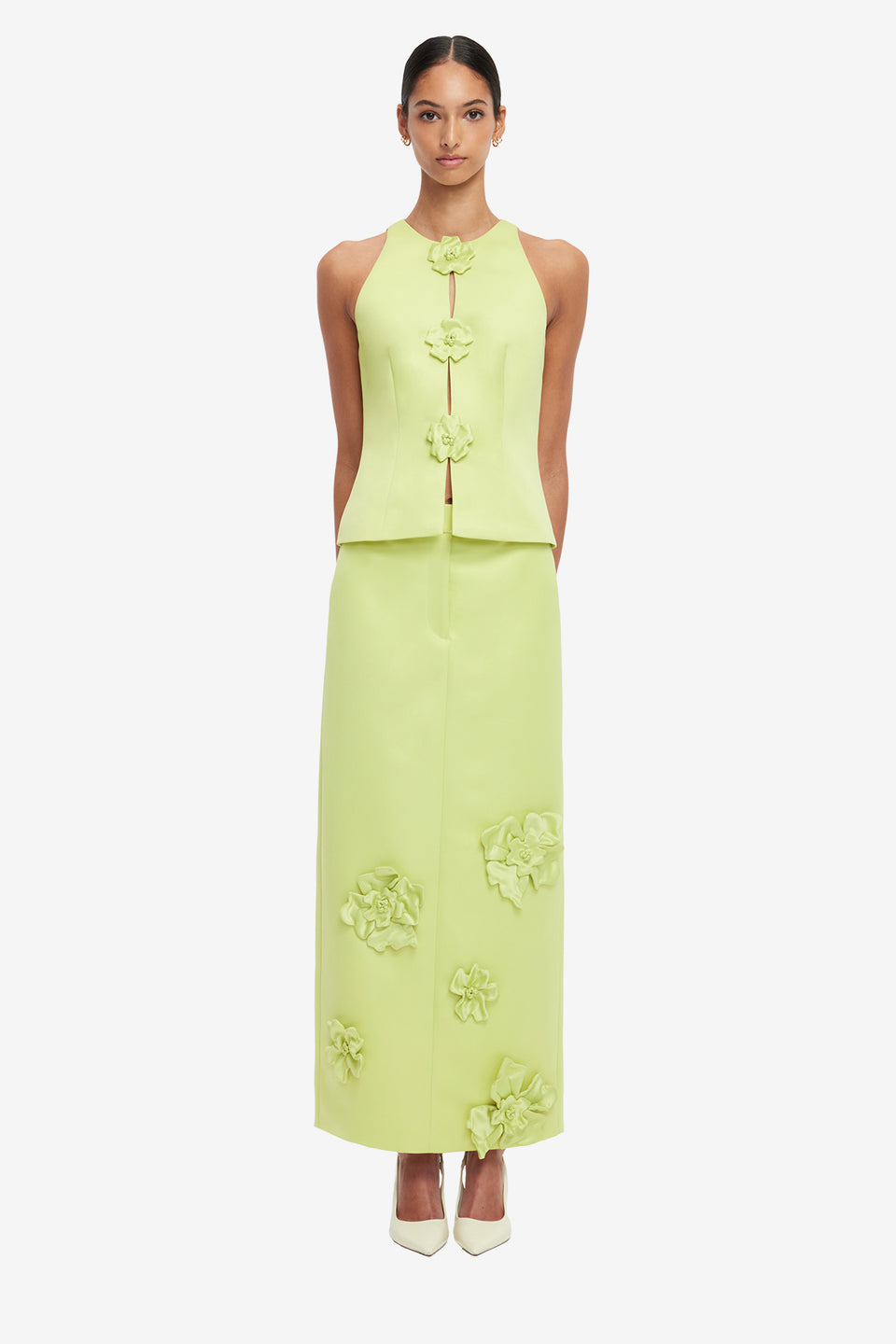 Exclusive LEO LIN Olivia Petal Maxi Skirt - Chartreuse