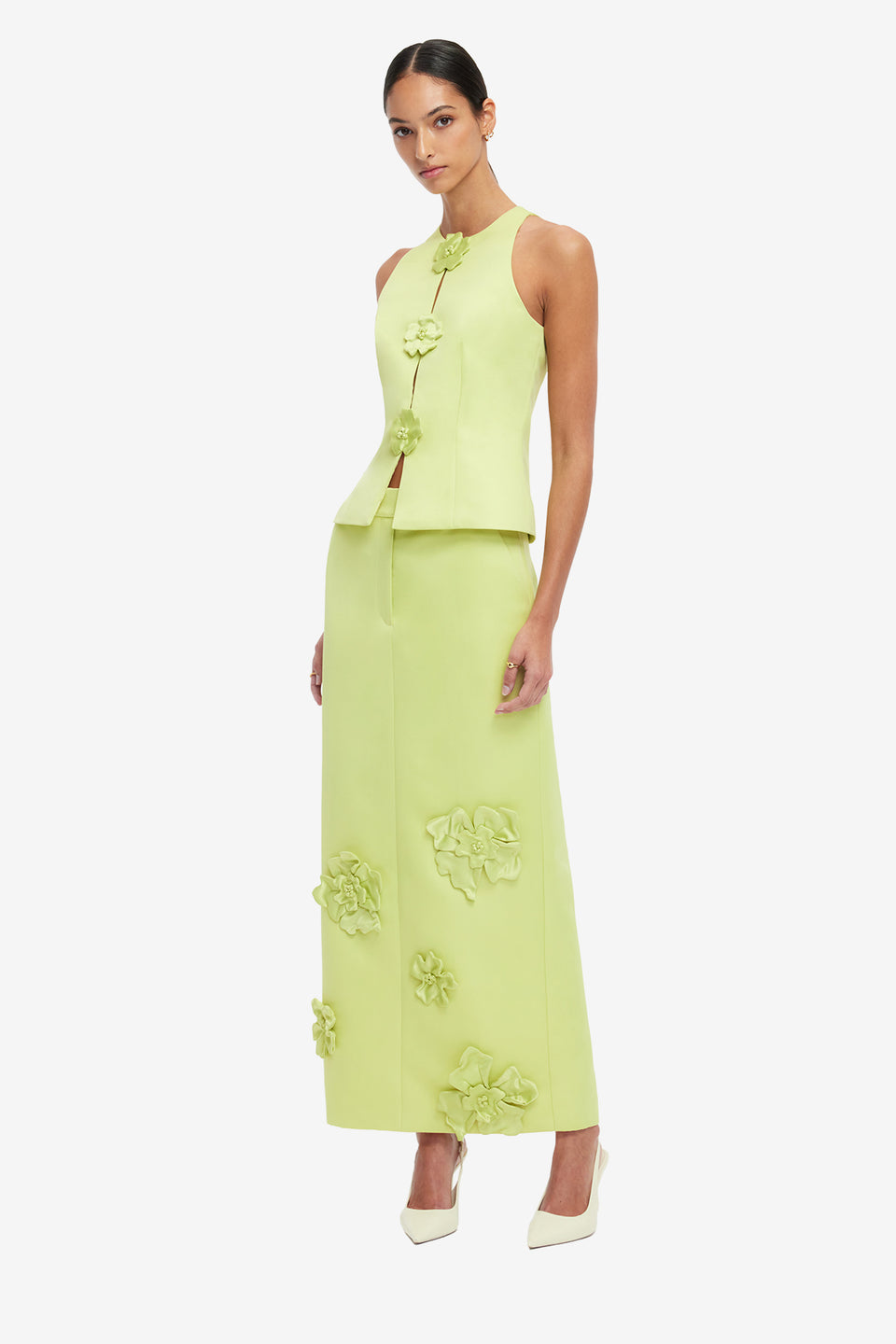Exclusive LEO LIN Olivia Petal Maxi Skirt - Chartreuse