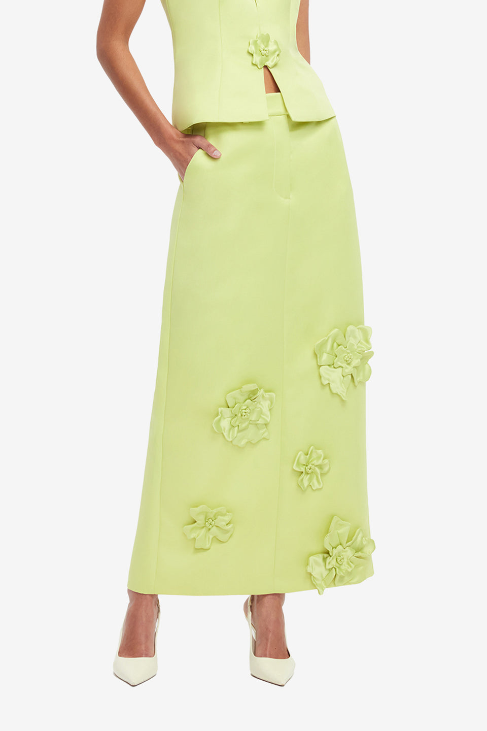 Exclusive LEO LIN Olivia Petal Maxi Skirt - Chartreuse