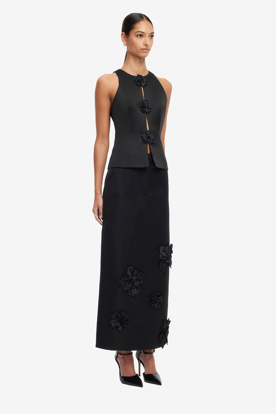 Exclusive LEO LIN Olivia Petal Maxi Skirt - Ebony