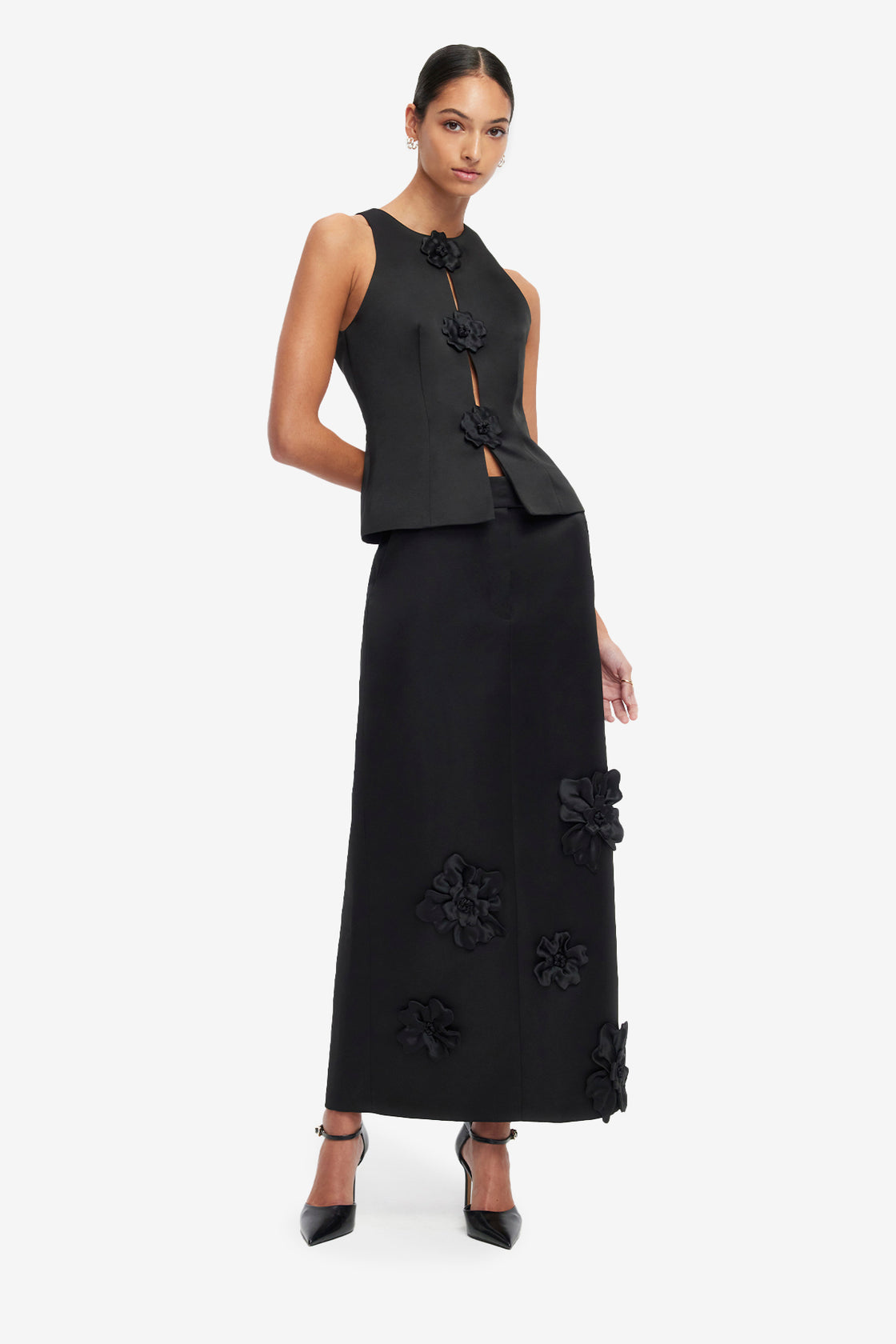 Exclusive LEO LIN Olivia Petal Maxi Skirt - Ebony