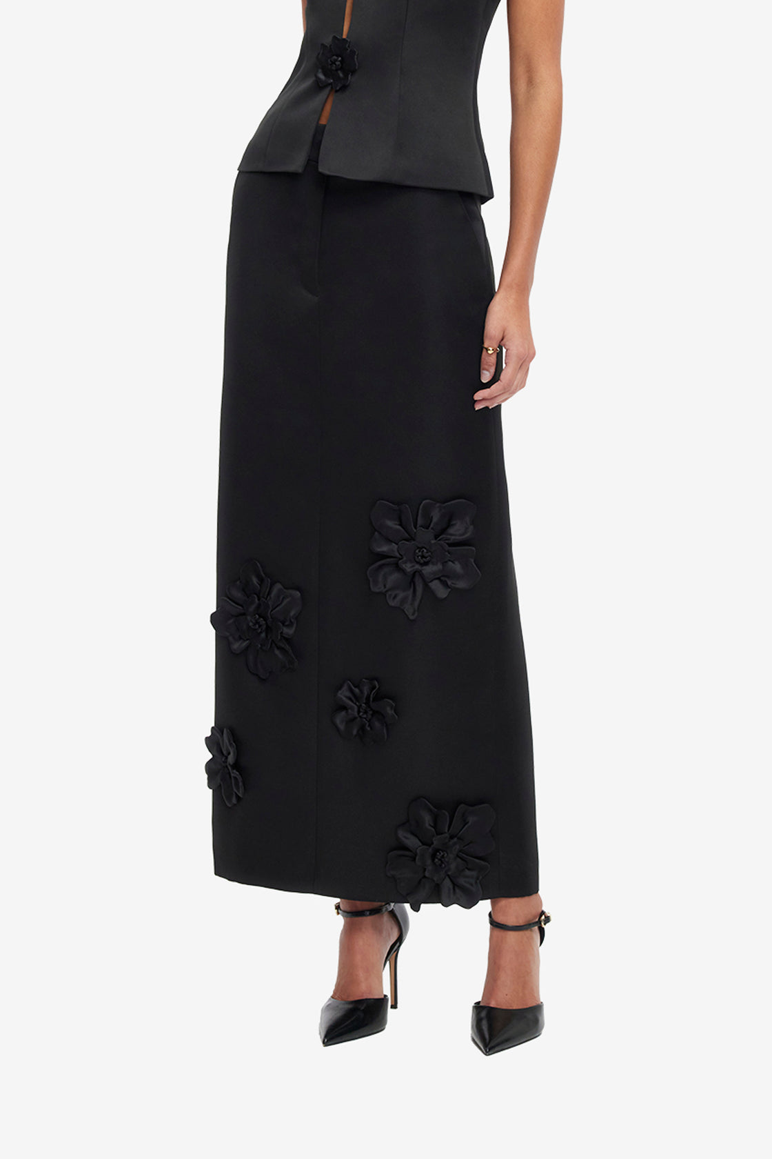 Exclusive LEO LIN Olivia Petal Maxi Skirt - Ebony