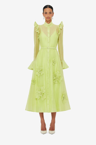 Exclusive LEO LIN Katrina Petal Butterfly Sleeve Midi Dress - Chartreuse