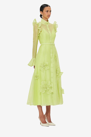 Exclusive LEO LIN Katrina Petal Butterfly Sleeve Midi Dress - Chartreuse
