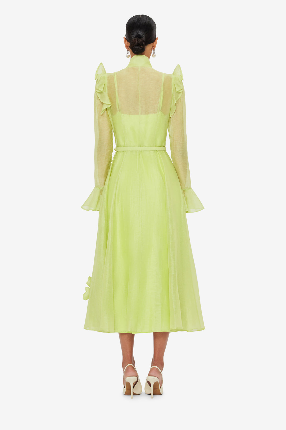 Exclusive LEO LIN Katrina Petal Butterfly Sleeve Midi Dress - Chartreuse