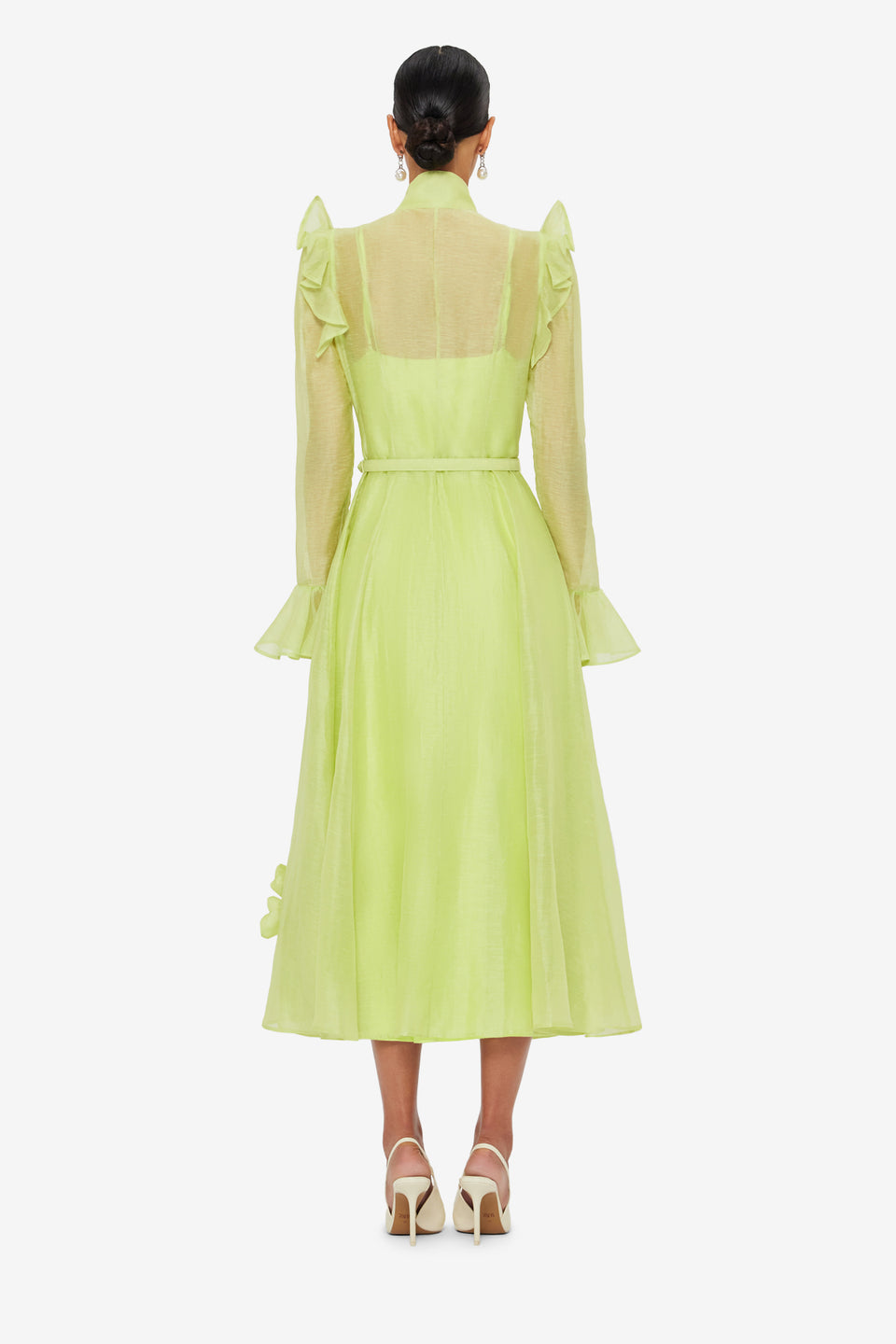 Exclusive LEO LIN Katrina Petal Butterfly Sleeve Midi Dress - Chartreuse