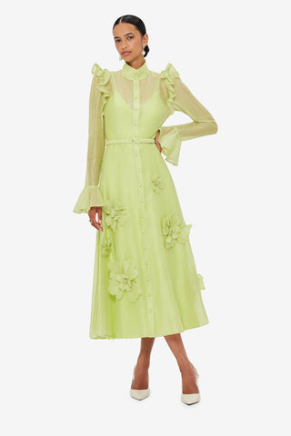 Exclusive LEO LIN Katrina Petal Butterfly Sleeve Midi Dress - Chartreuse
