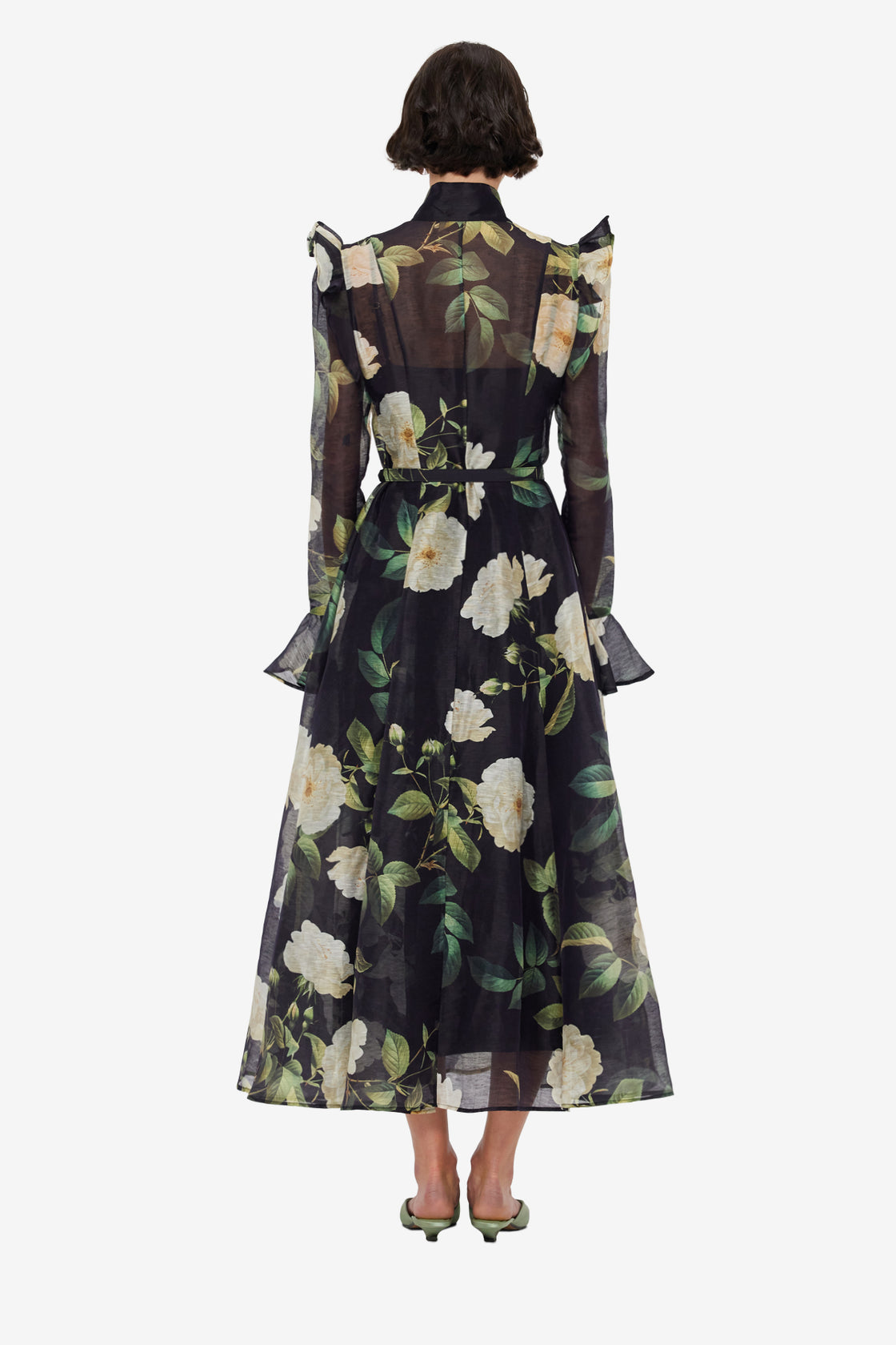 Exclusive LEO LIN Katrina Butterfly Sleeve Midi Dress - White Rose Print