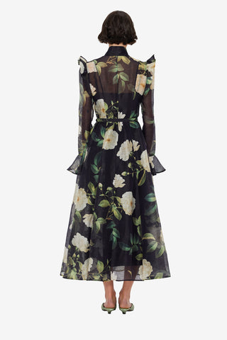 Exclusive LEO LIN Katrina Butterfly Sleeve Midi Dress - White Rose Print