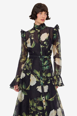 Exclusive LEO LIN Katrina Butterfly Sleeve Midi Dress - White Rose Print