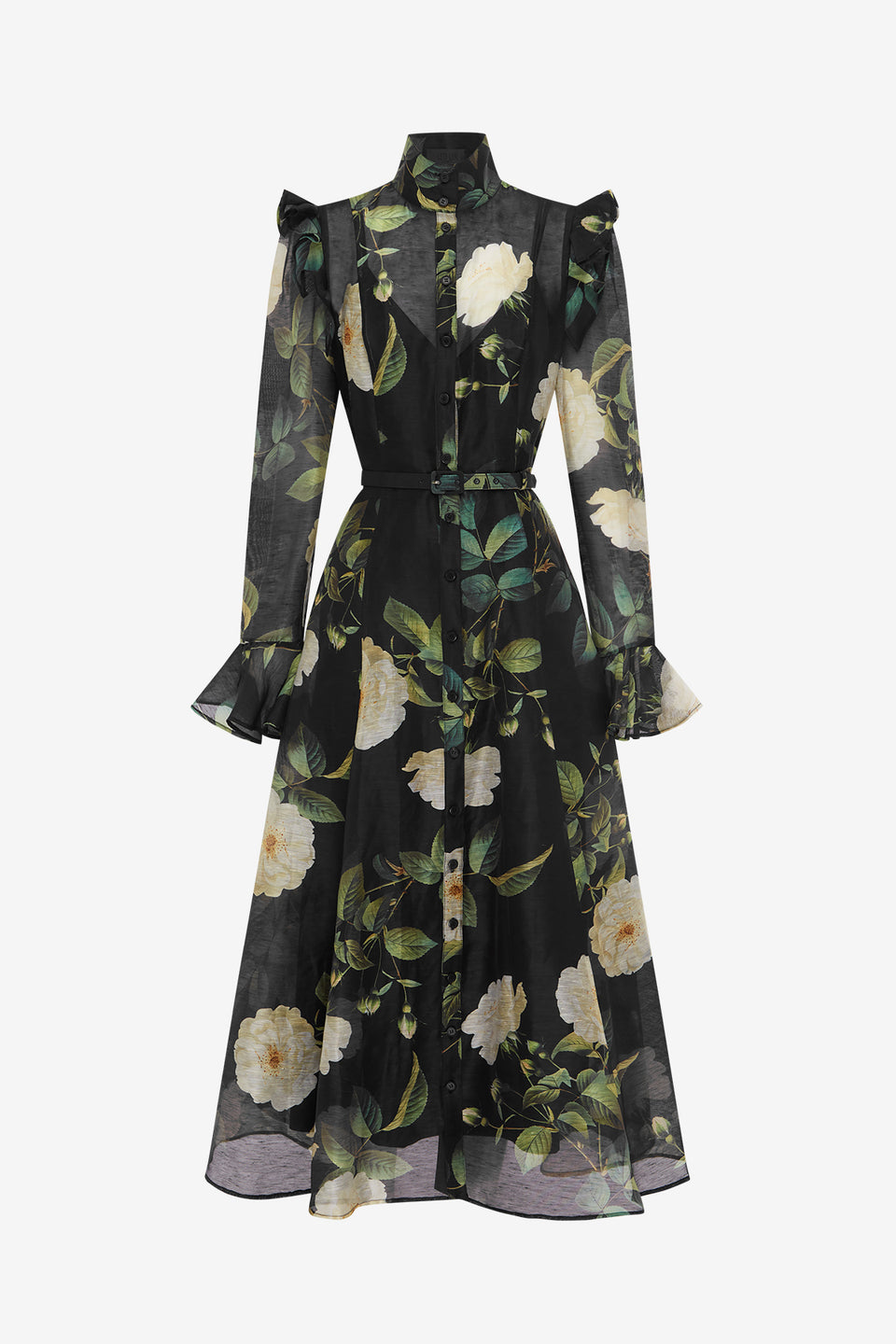 Exclusive LEO LIN Katrina Butterfly Sleeve Midi Dress - White Rose Print