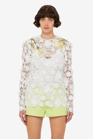 Exclusive LEO LIN Luna Embroidered Lace Top - Snow