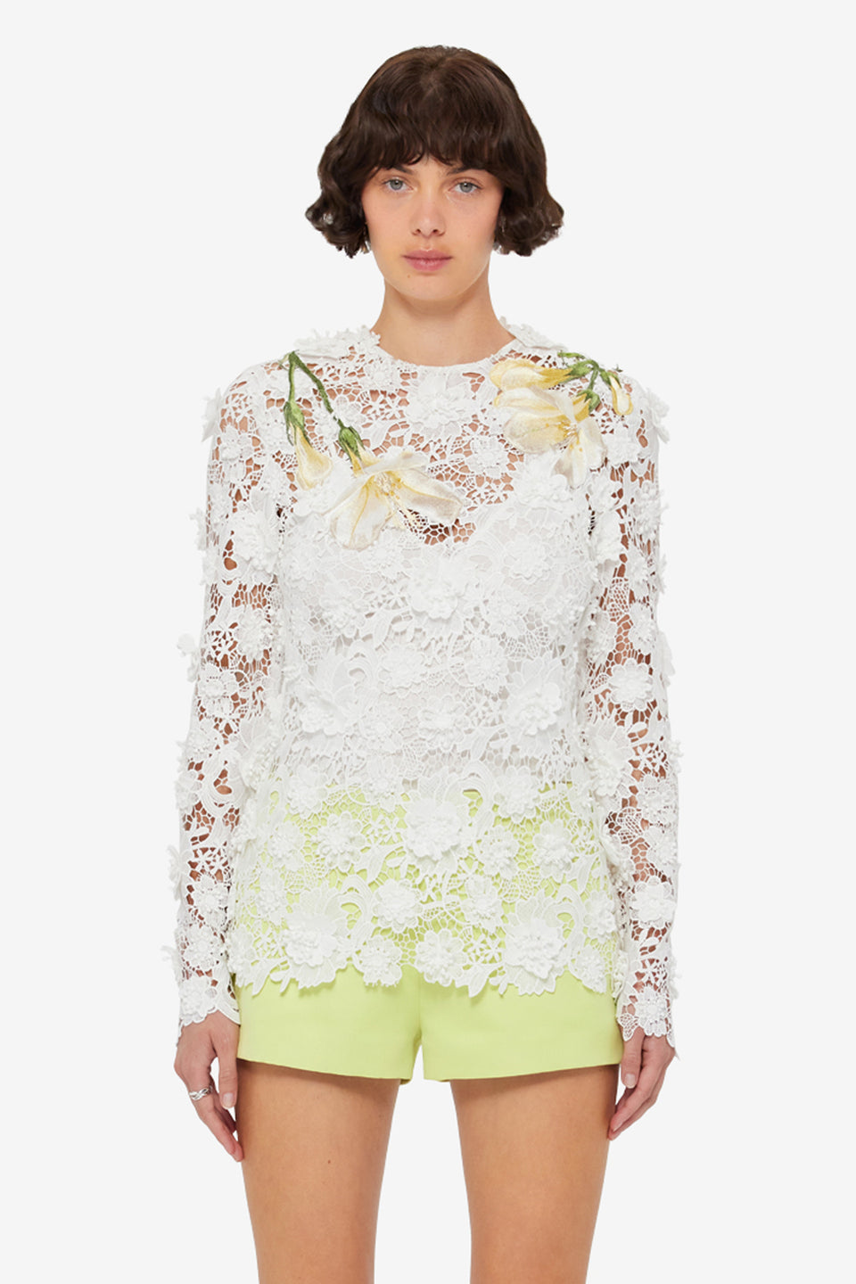 Exclusive LEO LIN Luna Embroidered Lace Top - Snow