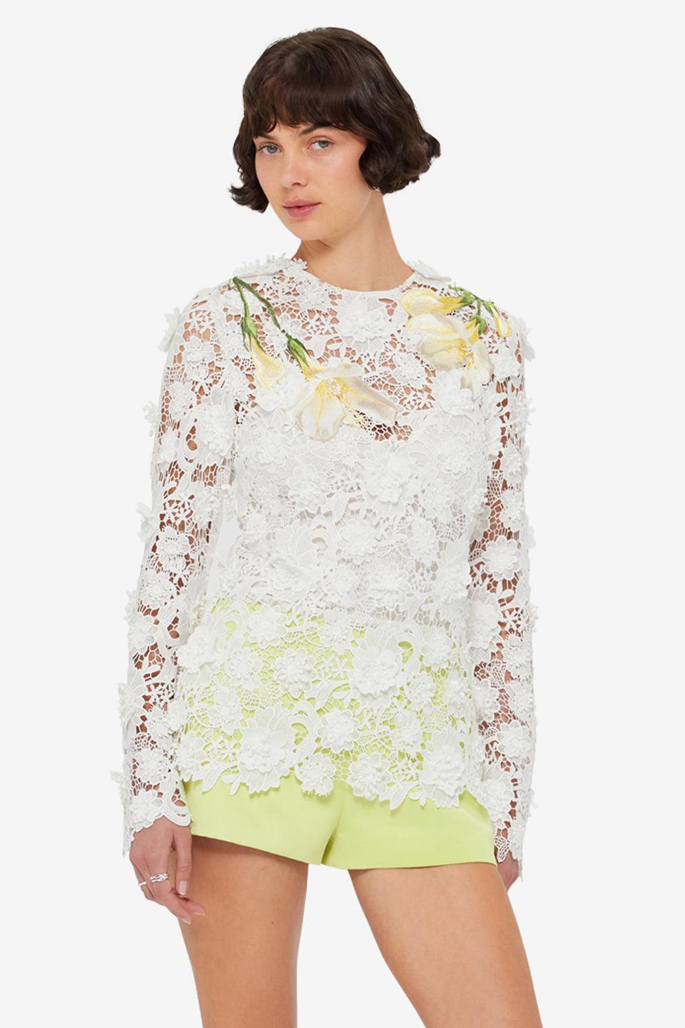 Exclusive LEO LIN Luna Embroidered Lace Top - Snow