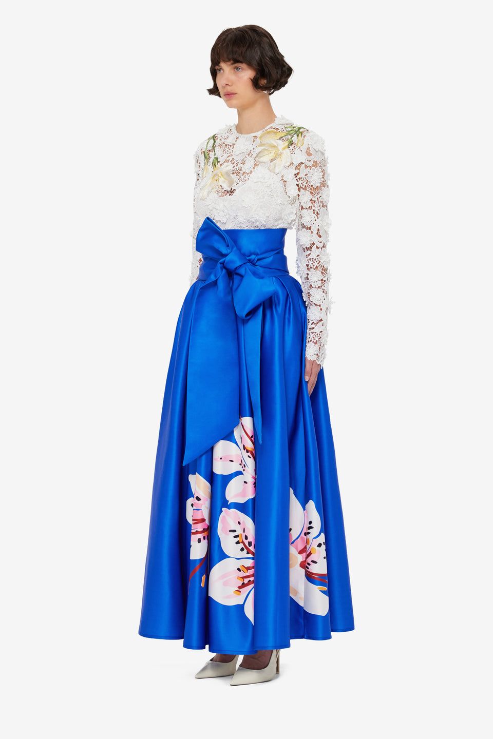 Exclusive LEO LIN Valerie Maxi Skirt - Lily Print in Cobalt