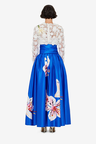 Exclusive LEO LIN Valerie Maxi Skirt - Lily Print in Cobalt