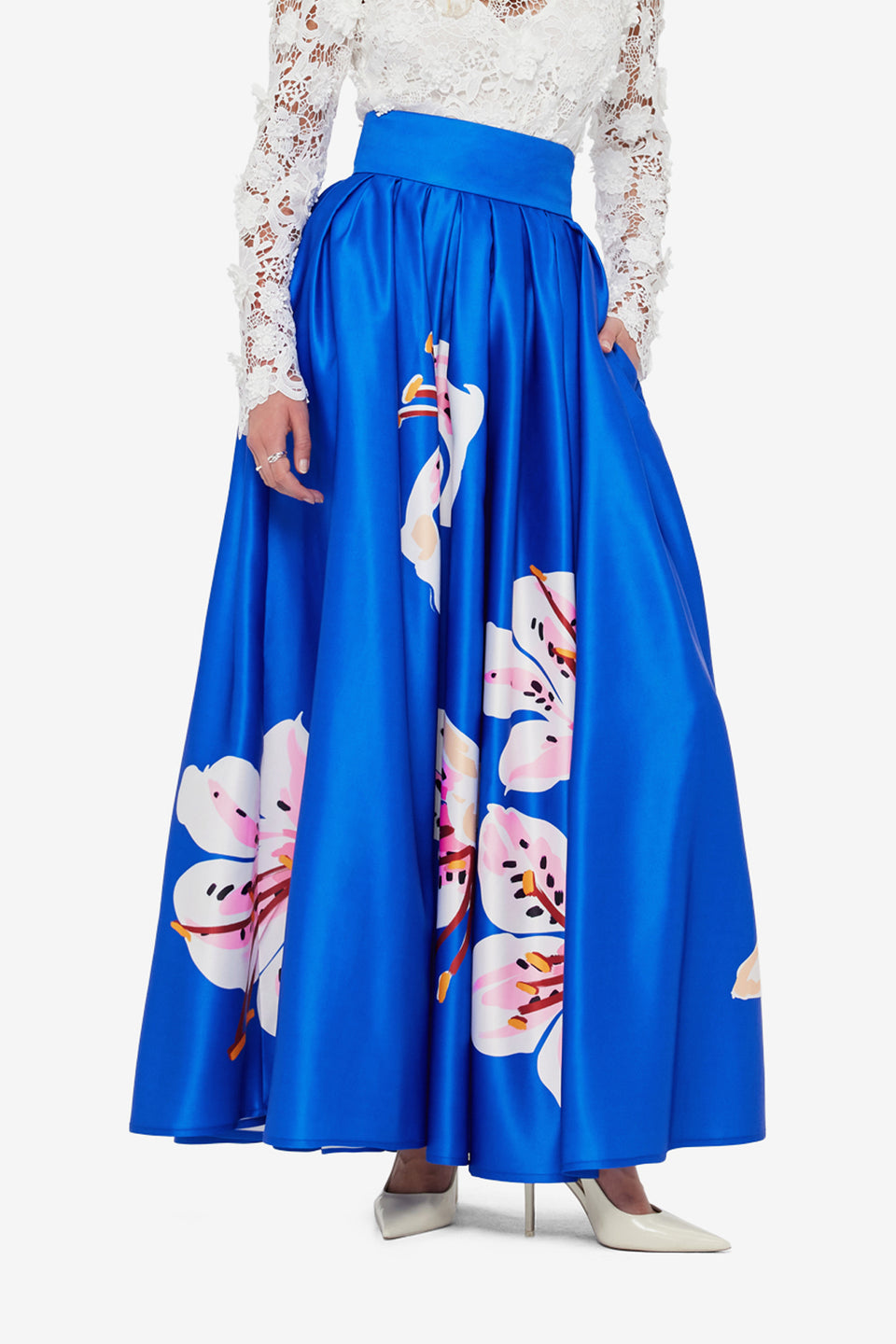 Exclusive LEO LIN Valerie Maxi Skirt - Lily Print in Cobalt