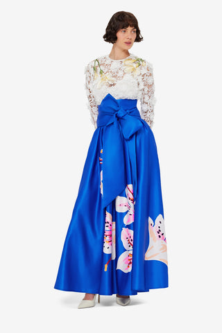 Exclusive LEO LIN Valerie Maxi Skirt - Lily Print in Cobalt
