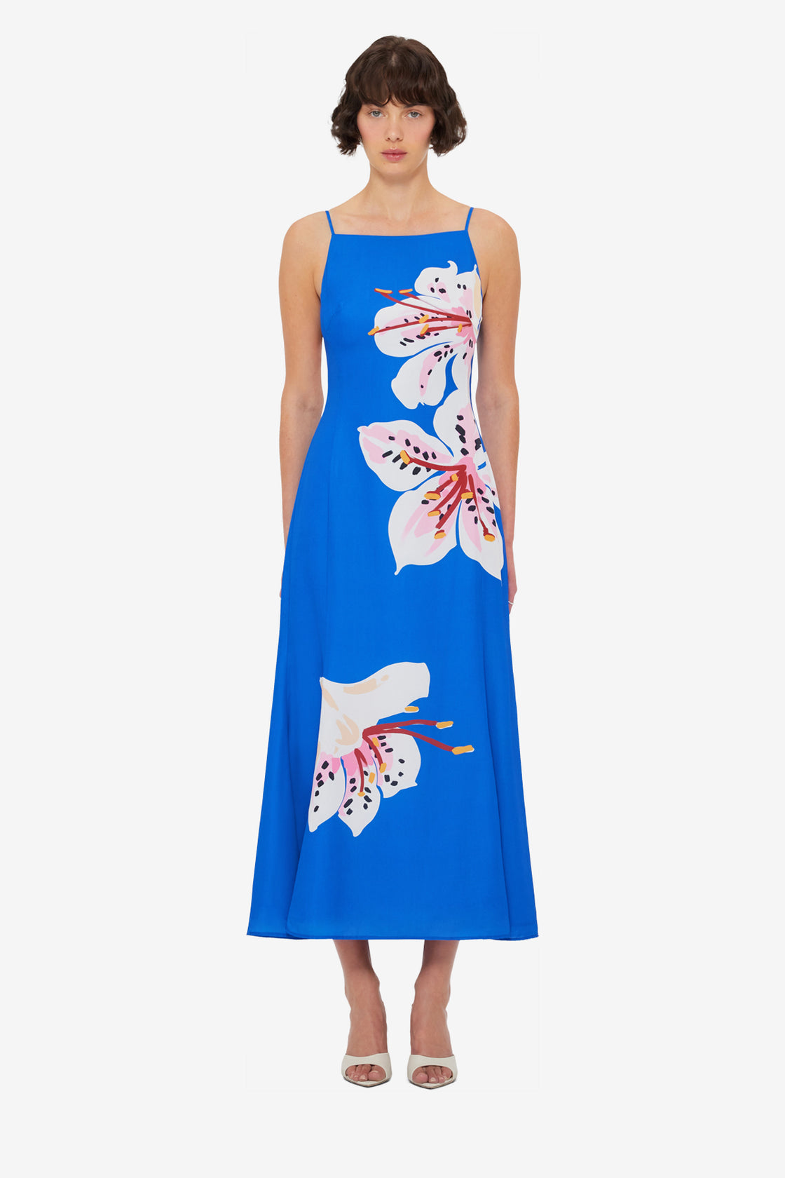 Exclusive LEO LIN Regina Midi Dress - Lily Print in Cobalt