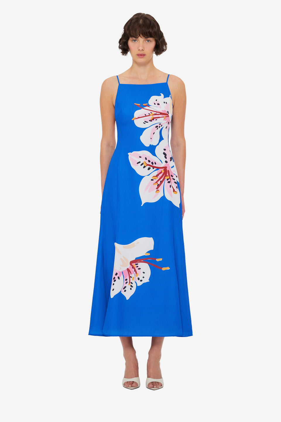 Exclusive LEO LIN Regina Midi Dress - Lily Print in Cobalt