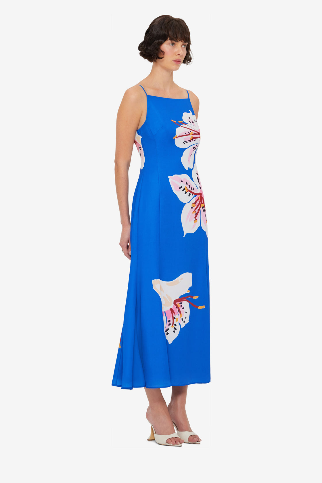 Exclusive LEO LIN Regina Midi Dress - Lily Print in Cobalt