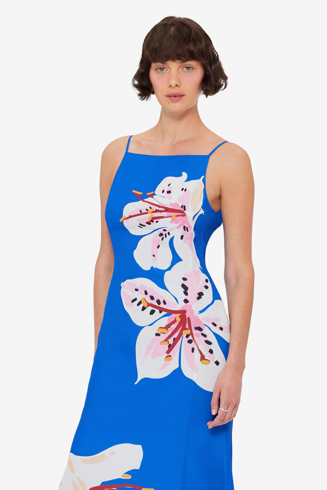 Exclusive LEO LIN Regina Midi Dress - Lily Print in Cobalt