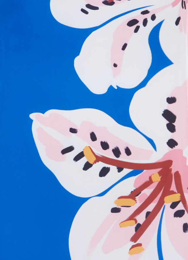 Exclusive LEO LIN Regina Midi Dress - Lily Print in Cobalt