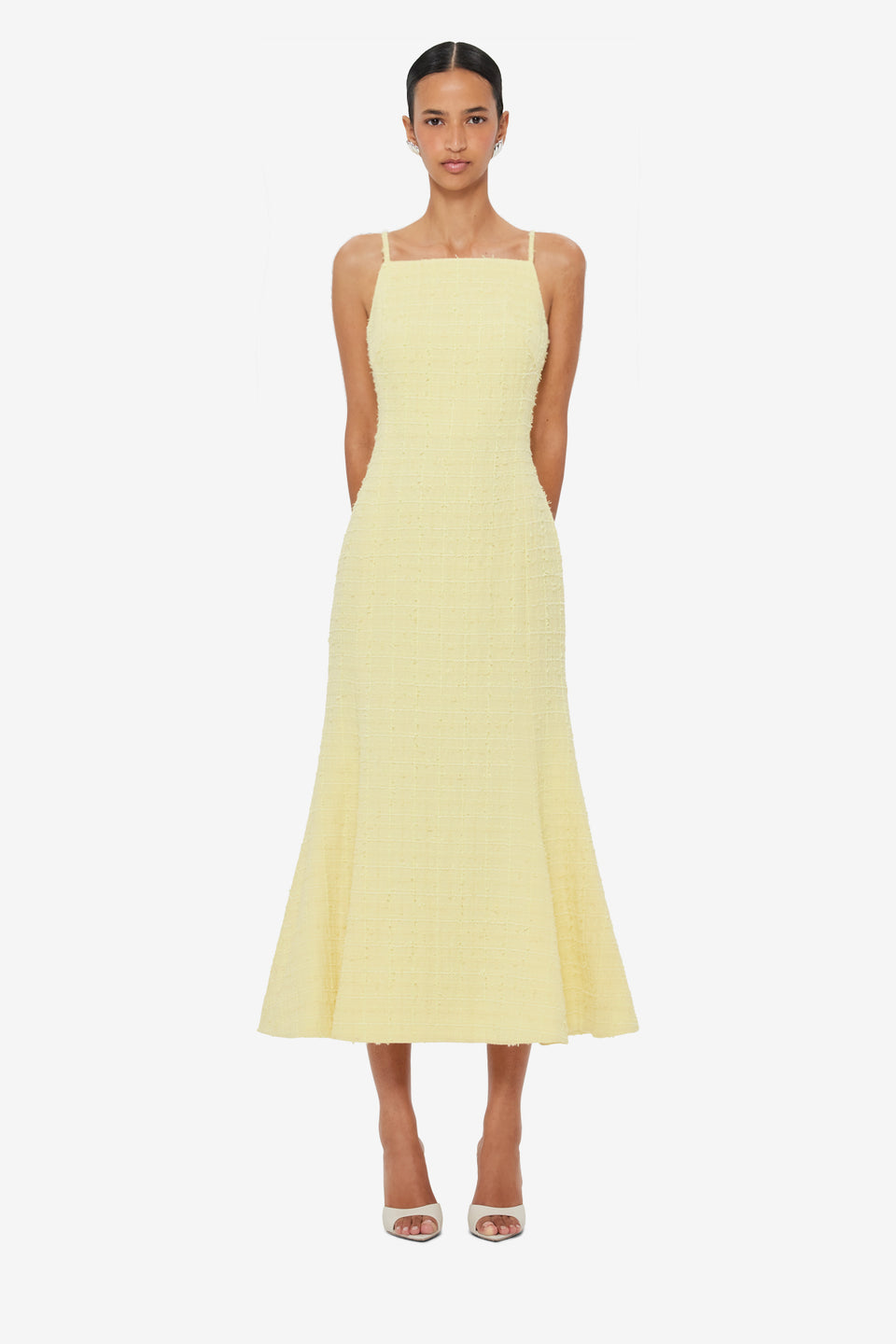 Exclusive LEO LIN Regina Tweed Midi Dress - Sorbet Yellow