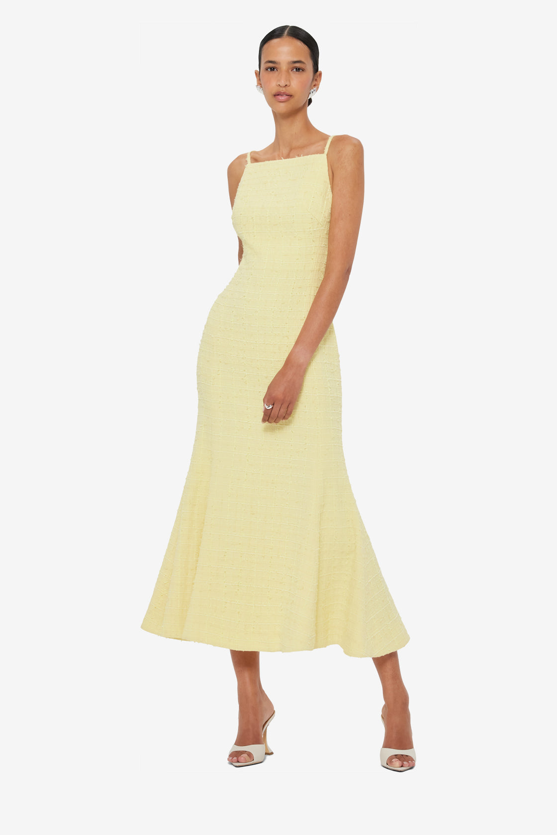 Exclusive LEO LIN Regina Tweed Midi Dress - Sorbet Yellow